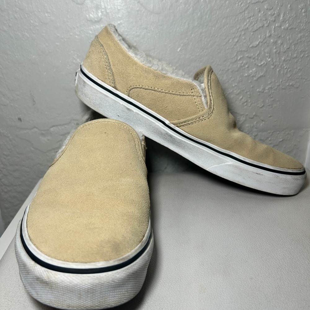 Vans Asher Womens Suede Slip On Fur Lined Shoes Size 8‎ Beige Comfort Casual